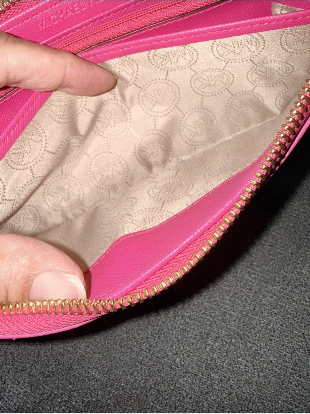 Michael Kors Hot Pink Bedford Ostrich Embossed Zip Wallet with Gold Plaque - Picture 8 of 9
